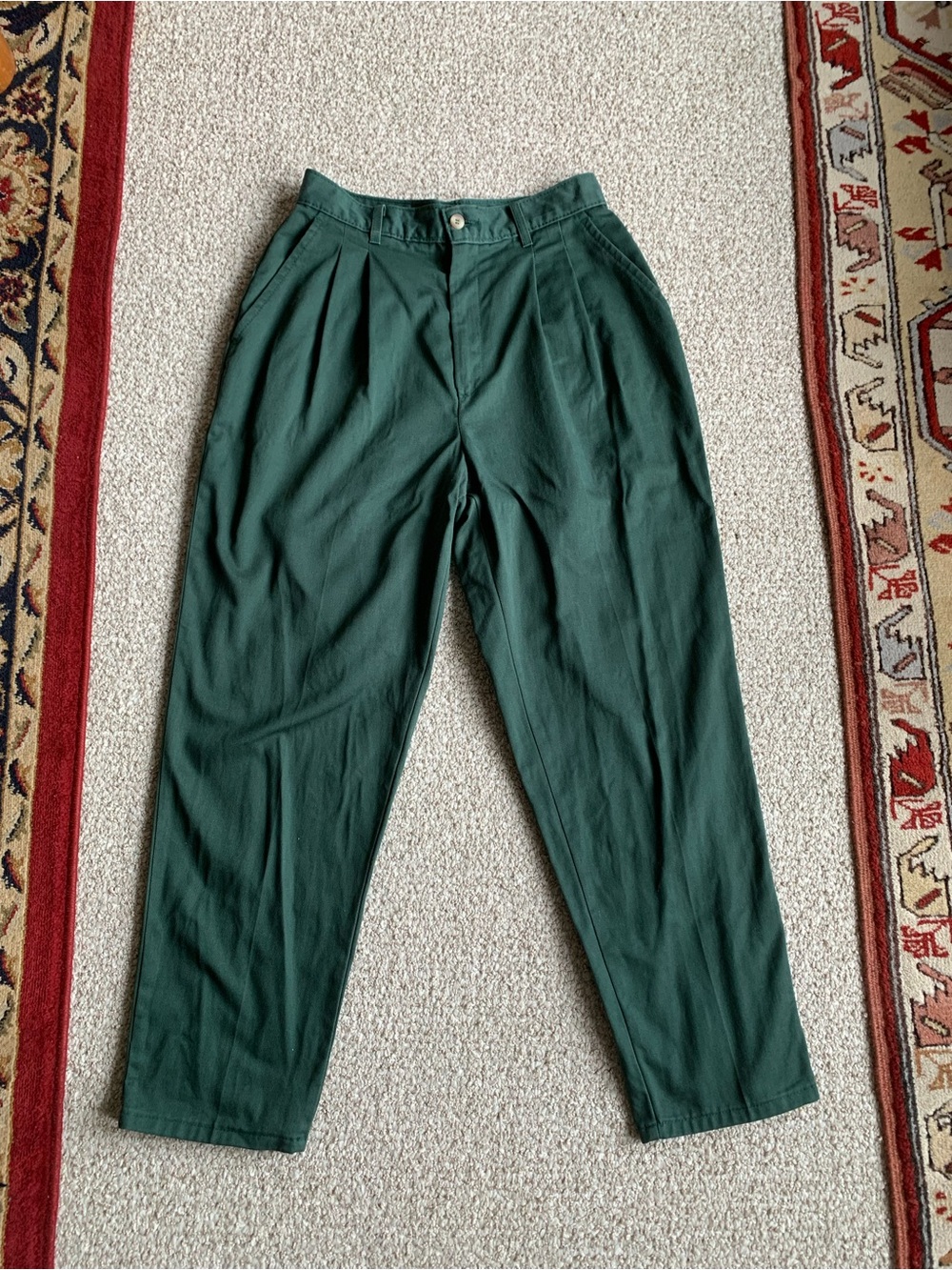Petite Dark Green Pleated Casual Trousers